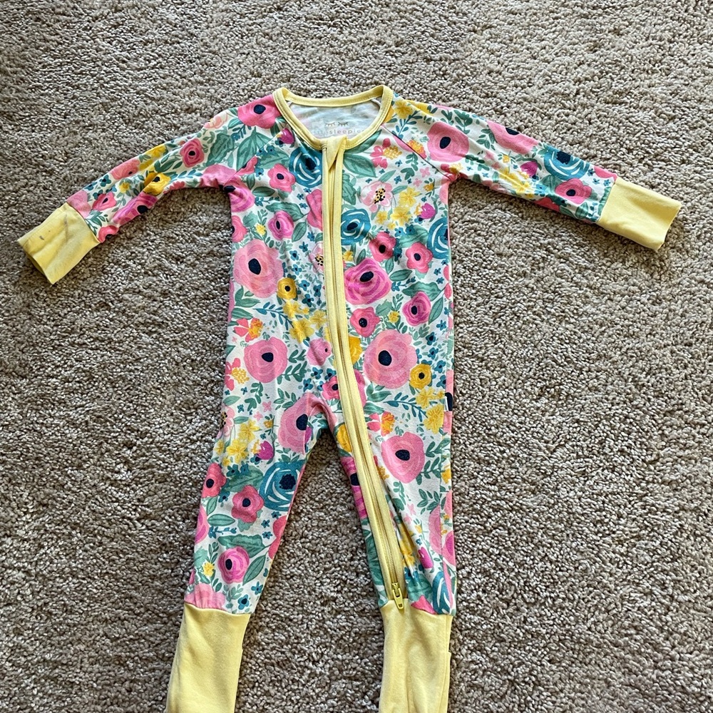 Little Sleepies OG Secret Garden YELLOW cuff Zippy, 0-3 months